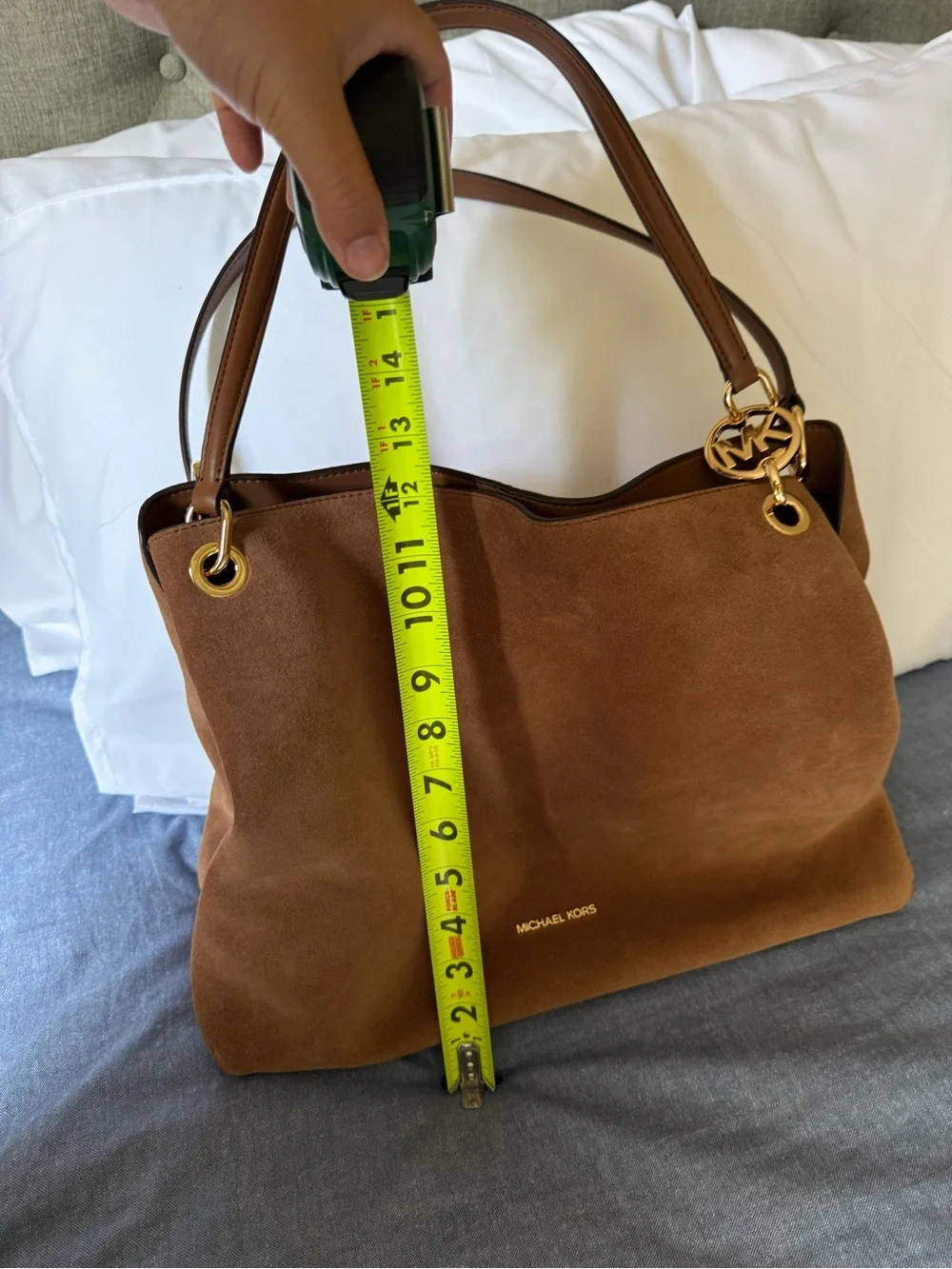 Michael Kors Brown Suede Shoulder Bag with Gold Hardware